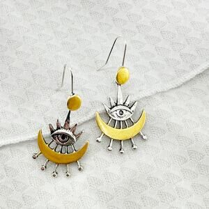 Evil Eye Charm Earrings: Triple Moon Goddess, All Seeing Eye Charm